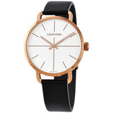 Calvin Klein Even White Dial Black Leather Strap Watch for Women - K7B216C6