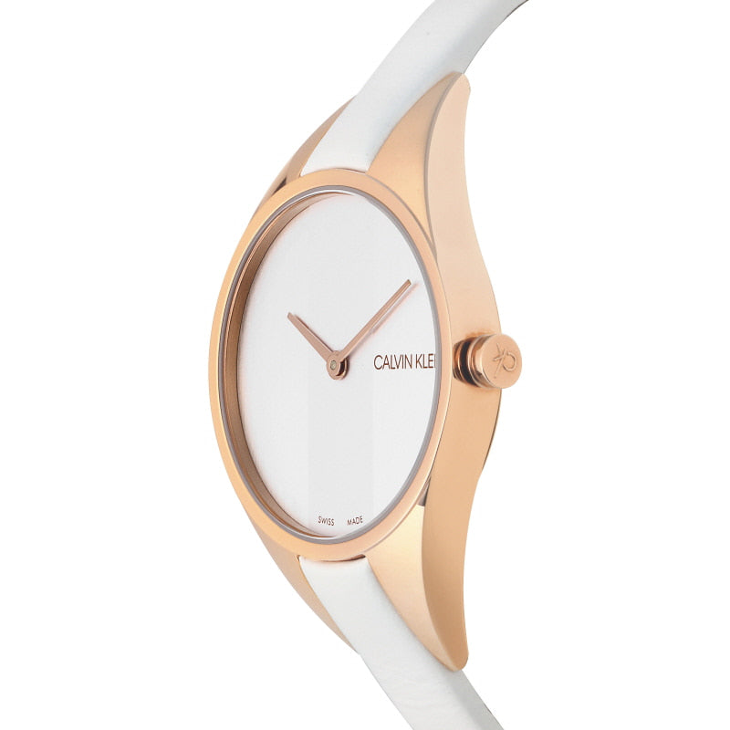 Calvin Klein Rebel White Grey Dial White Leather Strap Watch for Women - K8P236L6