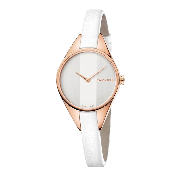 Calvin Klein Rebel White Grey Dial White Leather Strap Watch for Women - K8P236L6