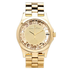 Marc Jacobs Henry Transparent Gold Dial Gold Steel Strap Watch for Women - MBM3206