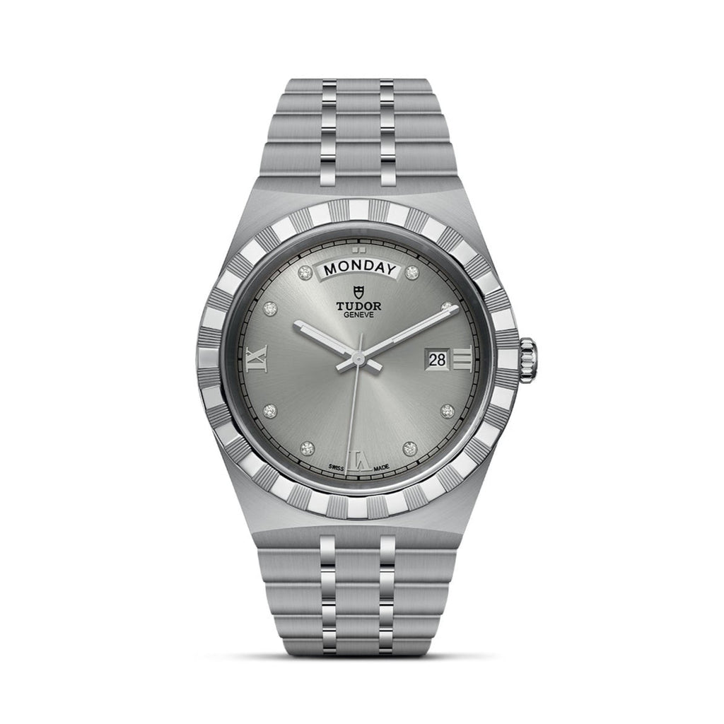 Tudor Royal Day Date Diamonds Automatic Silver Dial Silver Steel Strap Watch for Men - M28600-0002