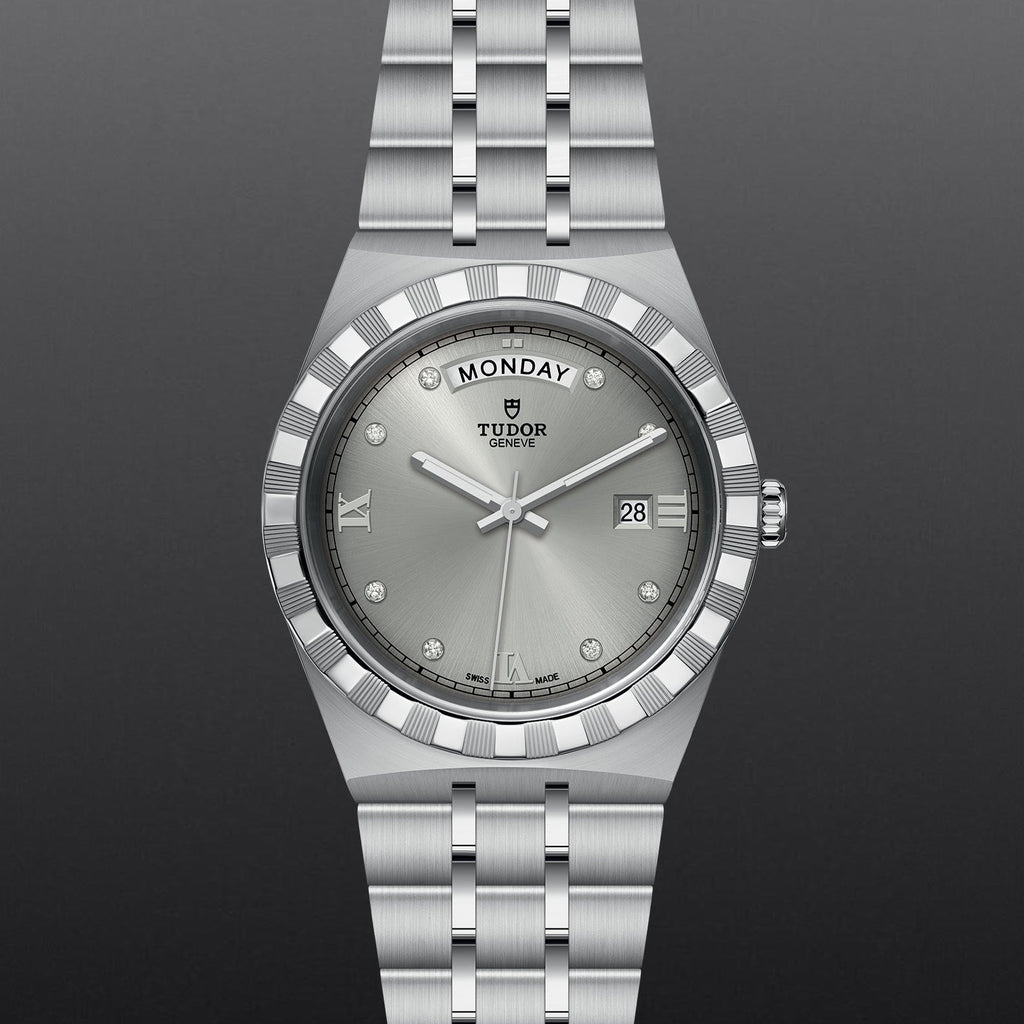 Tudor Royal Day Date Diamonds Automatic Silver Dial Silver Steel Strap Watch for Men - M28600-0002
