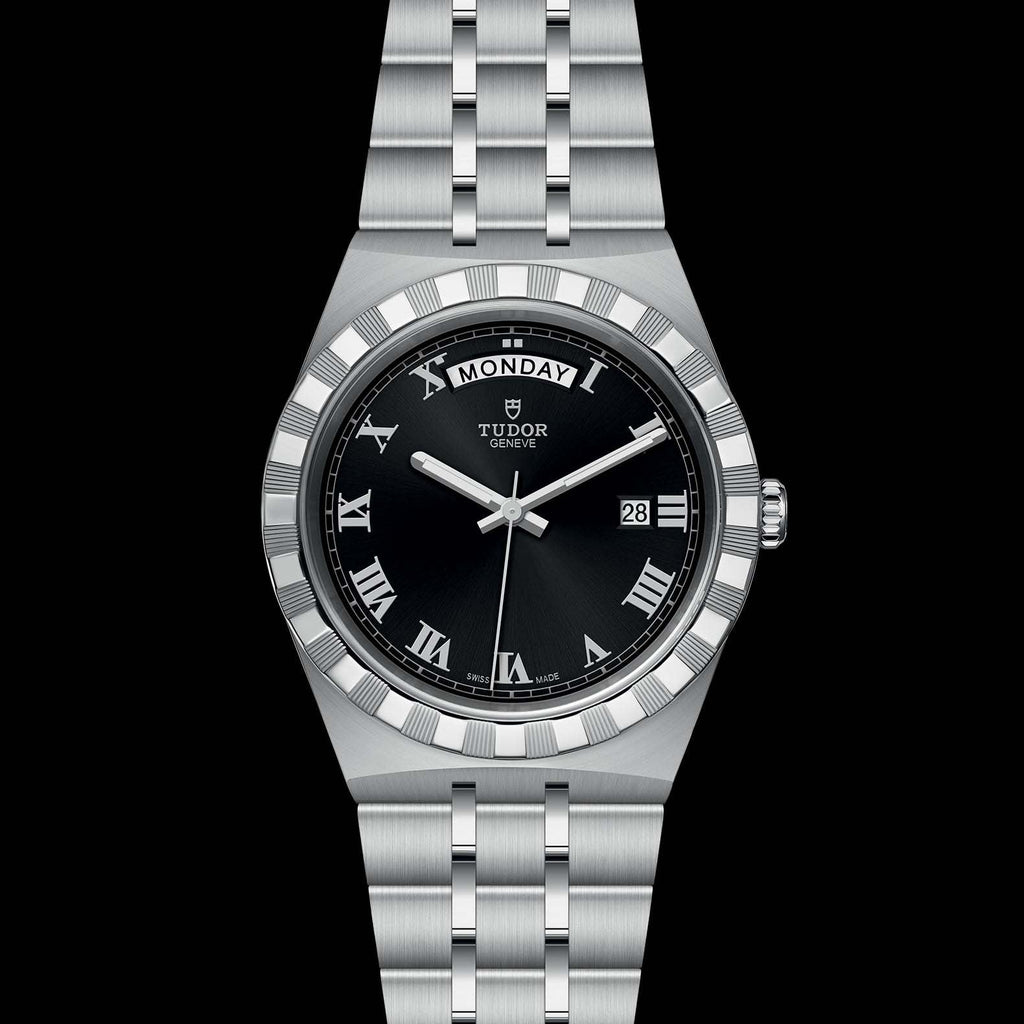 Tudor Royal Automatic Black Dial Silver Steel Strap Watch for Men - M28600-0003