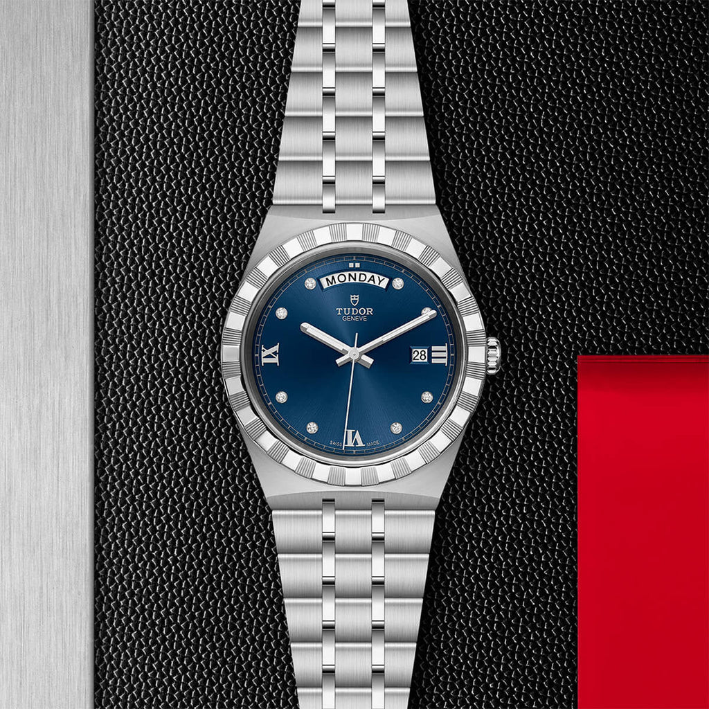 Tudor Royal Automatic Diamonds Blue Dial Silver Steel Strap Watch for Men - M28600-0006