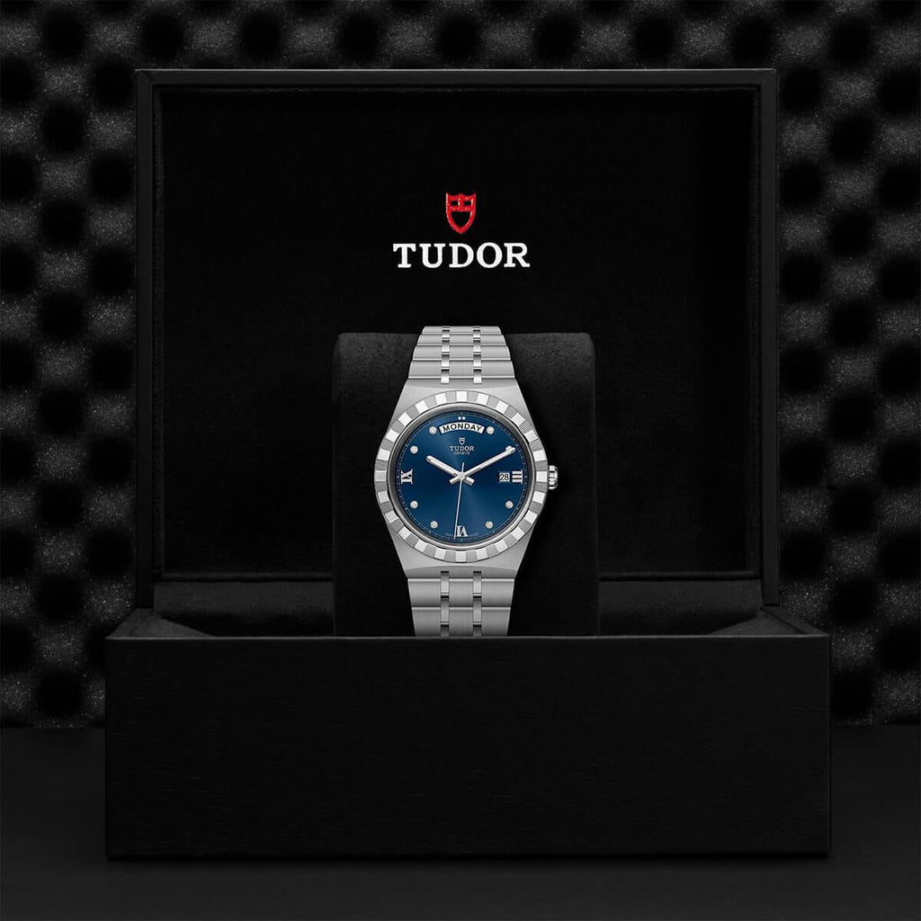 Tudor Royal Automatic Diamonds Blue Dial Silver Steel Strap Watch for Men - M28600-0006