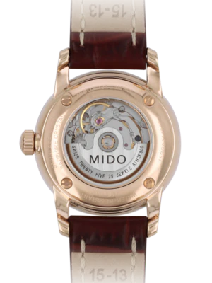 Mido Baroncelli III Automatic White Dial Brown Leather Strap Watch For Women - M7600.3.26.8