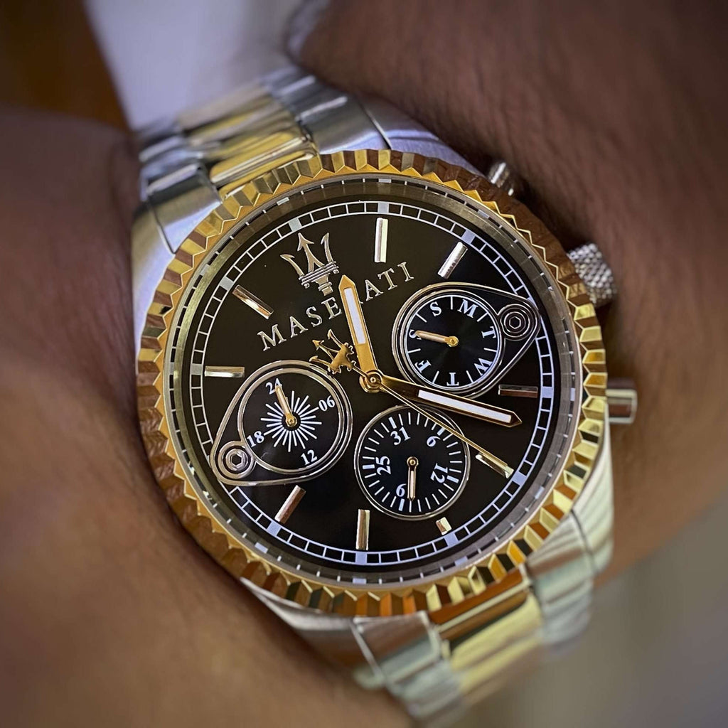 Maserati Competizione Chronograph Black Dial Two Tone Steel Strap Watch For Men - R8853100016