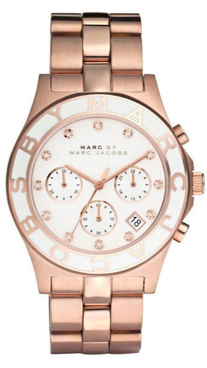 Marc Jacobs Blade Chronograph White Dial Rose Gold Steel Strap Watch for Women - MBM3082