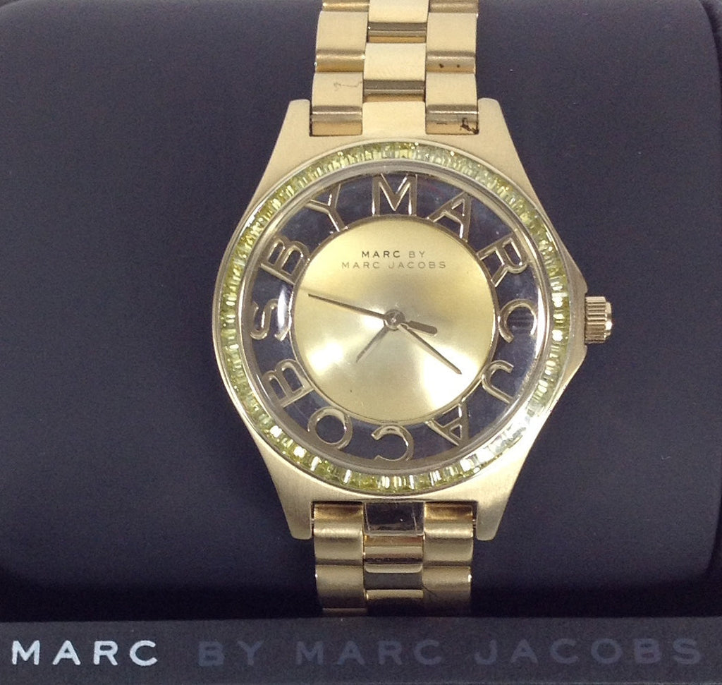 Marc Jacobs Henry Transparent Gold Dial Gold Steel Strap Watch for Women - MBM3338