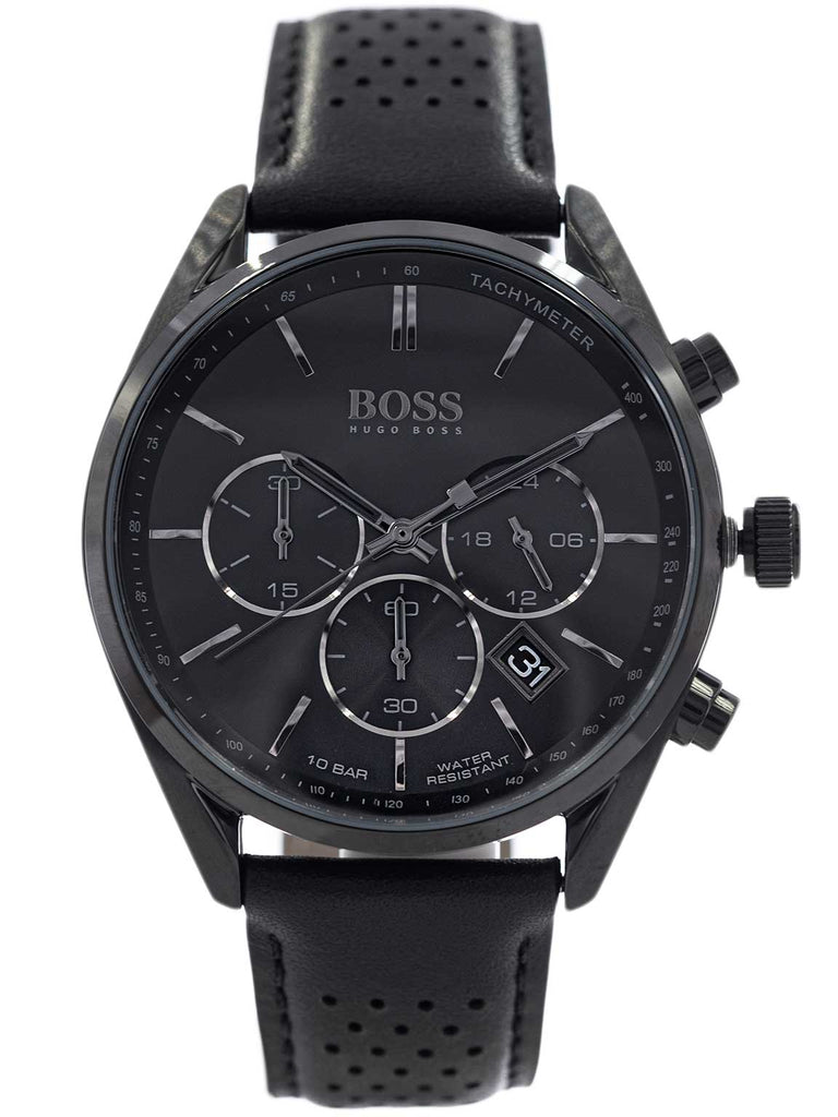 Hugo Boss Champion Black Dial Black Leather Strap Watch for Men - 1513880
