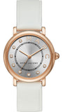 Marc Jacobs MJ1634 Roxy Quartz Women's Watch – Silver Dial & White Leather Strap