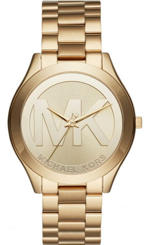 Michael Kors Slim Runway Analog Gold Dial Gold Steel Strap Watch For Women - MK3739