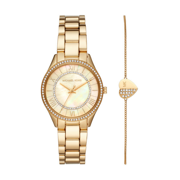 Michael Kors Lauryn Quartz Mother of Pearl Gold Dial Gold Steel Strap Watch For Women - MK4490