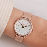 Michael Kors Pyper Quartz Mother of Pearl White Dial Rose Gold Mesh Strap Watch For Women - MK4588