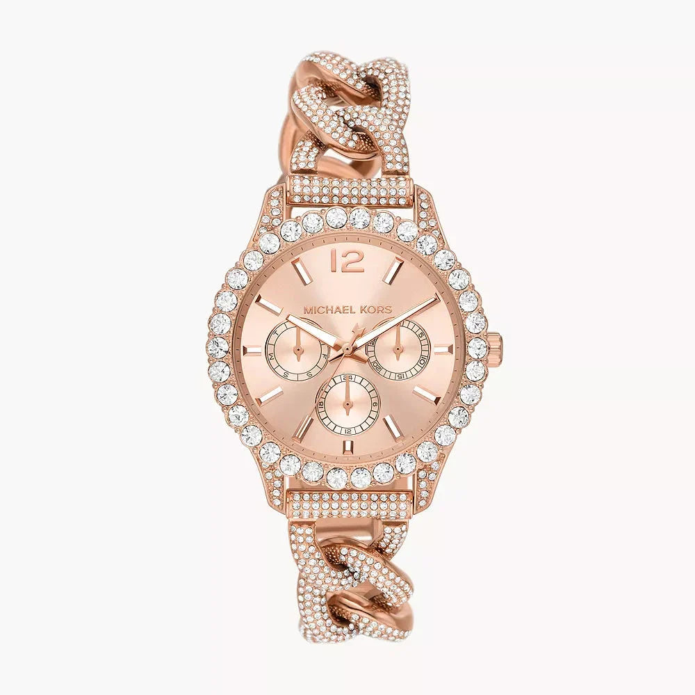 Michael Kors Layton Multifunction Crystals Rose Gold Dial Rose Gold Steel Strap Watch for Women - MK4654
