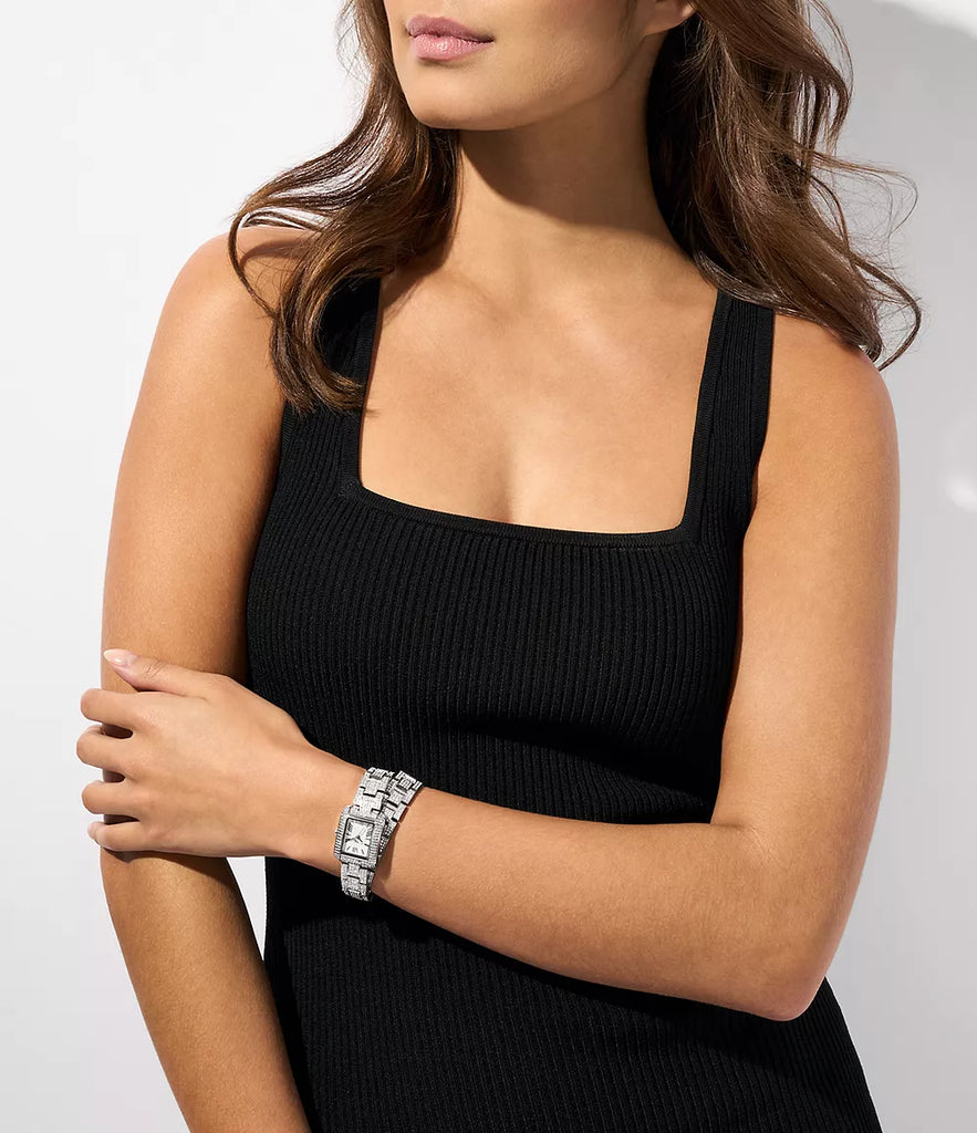 Michael Kors Emery Pave Double Wrap Crystals White Dial Silver Steel Strap Watch for Women - MK4836