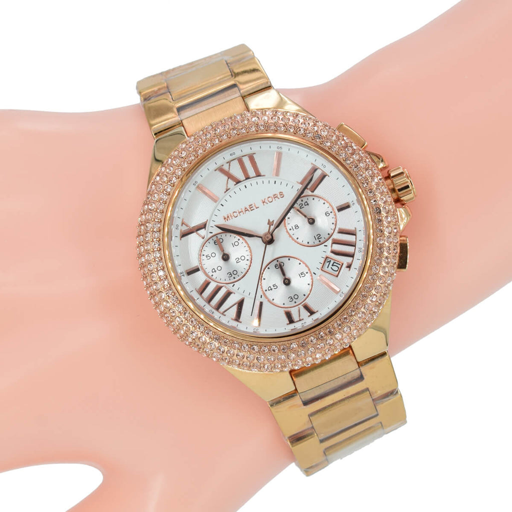 Michael Kors Camille Chronograph White Dial Rose Gold Steel Strap Watch for Women - MK5636