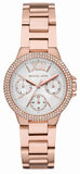 Michael Kors MK6845 Camille Multifunction Women's Watch – White Dial & Rose Gold Steel Strap