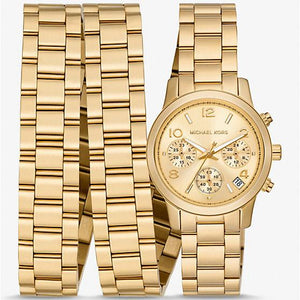 Michael Kors Runway 18K Gold-Plated Triple Wrap Gold Dial Gold Steel Strap Watch for Women - MK7450