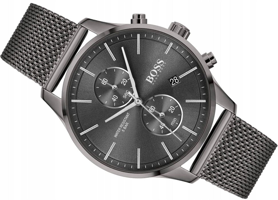 Hugo Boss Associate Grey Dial Grey Mesh Bracelet Watch for Men - 1513870