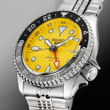 Seiko 5 Sport SKX GMT US Special Creation Automatic Yellow Dial Silver Steel Strap Watch for Men - SSK017K1