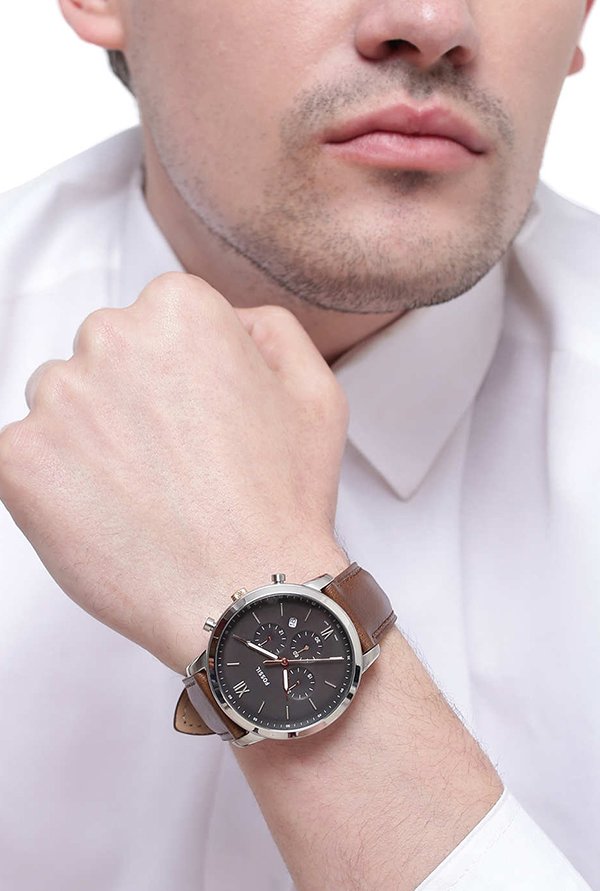 Fossil Neutra Chronograph Black Dial Brown Leather Strap Watch for Men - FS5408