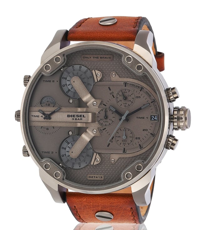 Diesel Mr Daddy Chronograph Grey Dial Brown Leather Strap Watch For Men - DZ7413