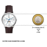 Fossil FS5905 Neutra Minimalist Moonphase Men’s Watch – Silver Dial with Brown Leather Strap