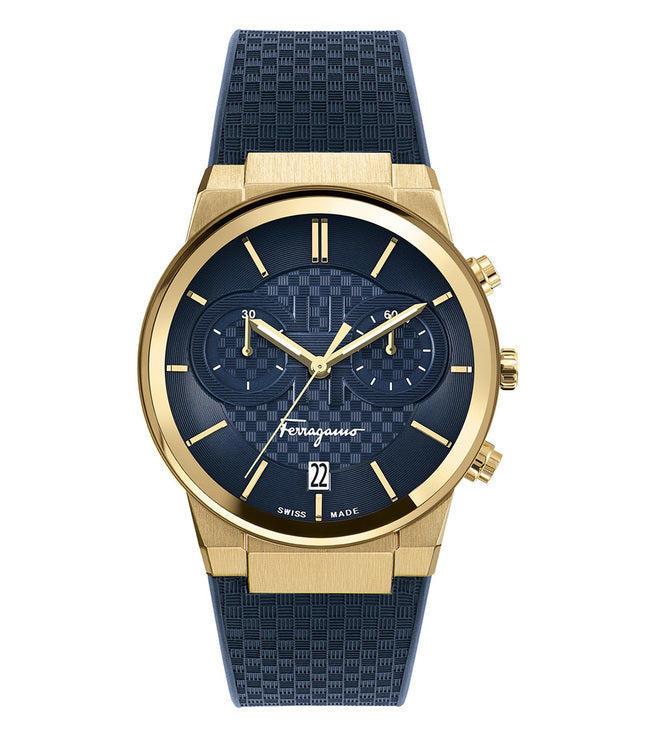 Salvatore Ferragamo Sapphire Chrono Blue Dial Blue Silicone Strap Watch for Men - SFME00221