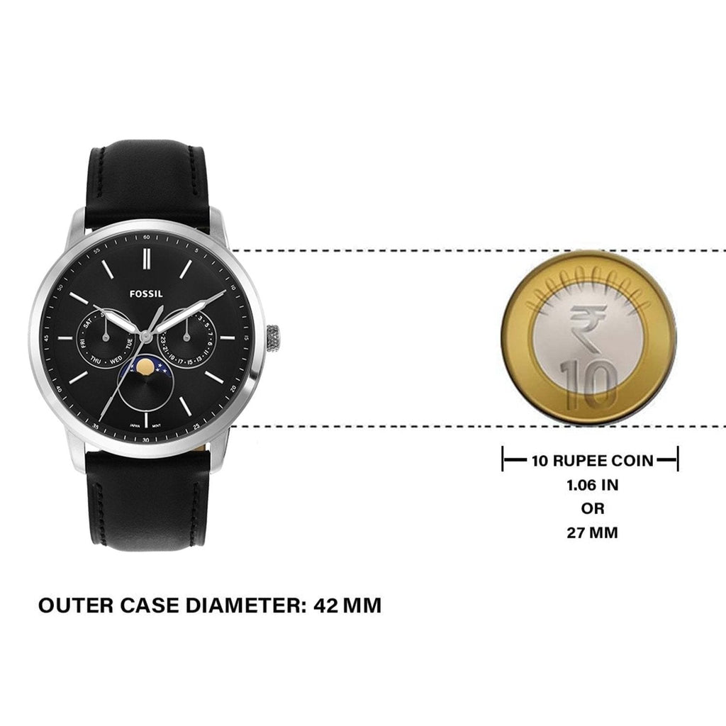 Fossil FS5904 Neutra Minimalist Moonphase Men’s Watch – Black Dial with Black Leather Strap