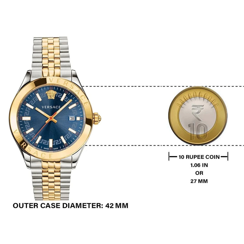 Versace Hellenyium Quartz Blue Dial Two Tone Steel Strap Watch for Men - VEVK00520