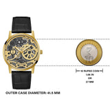 Guess Gadget Gold Dial Black Leather Strap Watch for Men - GW0570G1