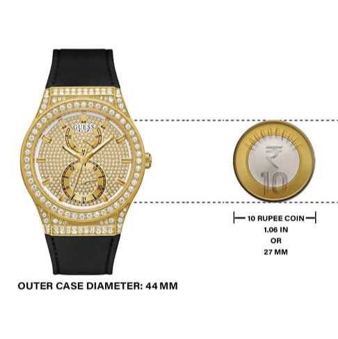 Guess GW0439L2 Princess Crystals Women’s Watch – Gold Dial & Black Silicone Strap