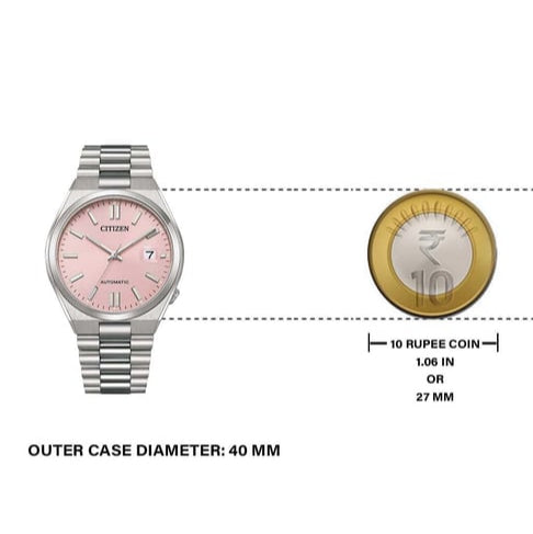 Citizen x Pantone NJ0158-89X Men's Automatic Watch – Dreamy Pink Dial with Silver Steel Strap