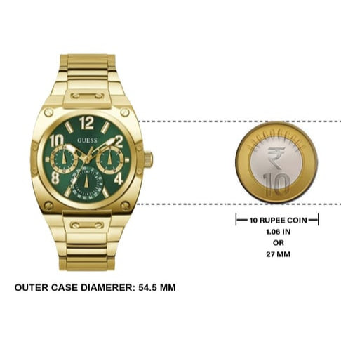 Guess Trend Analog Green Dial Gold Steel Strap Watch For Men - GW0624G2