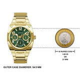 Guess Trend Analog Green Dial Gold Steel Strap Watch For Men - GW0624G2