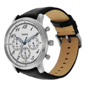 Fossil Neutra Chronograph White Dial Black Leather Strap Watch for Men - FS6023