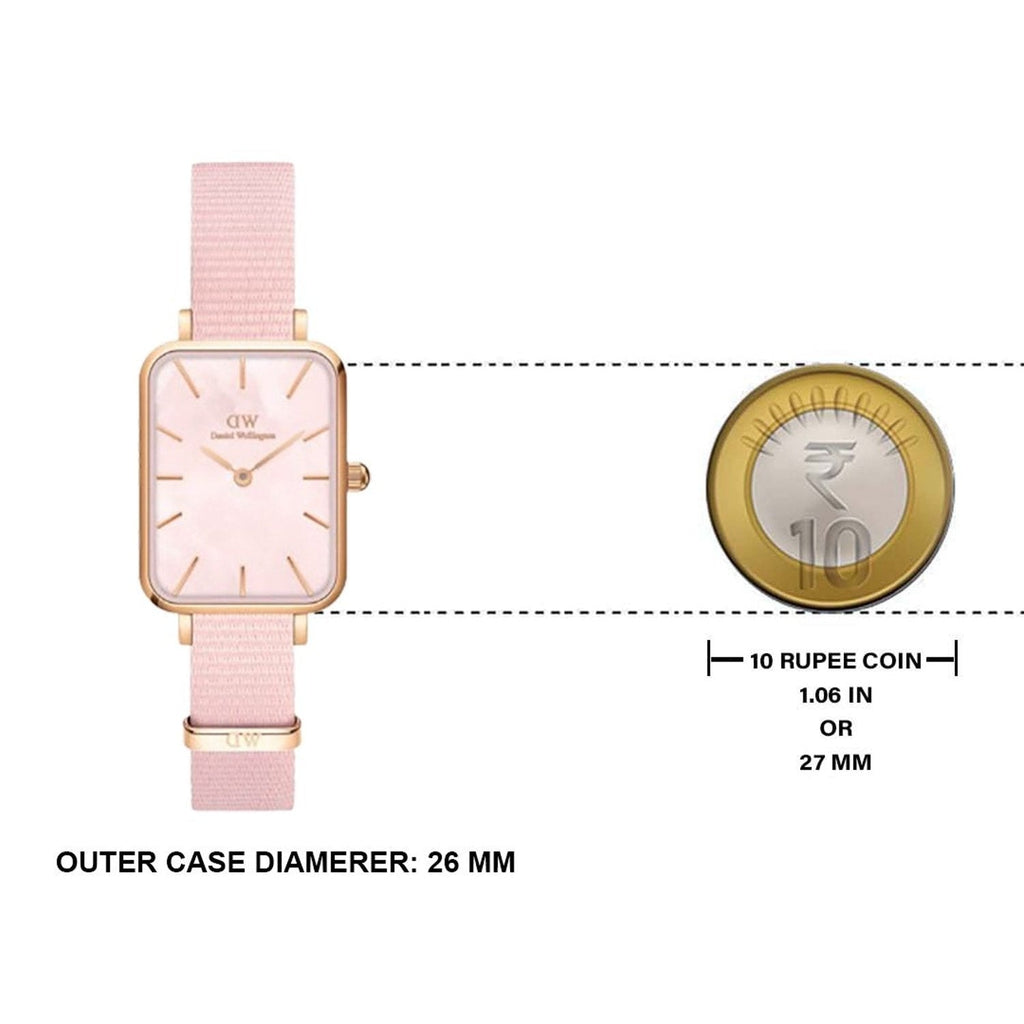 Daniel Wellington Quadro Pressed Mother of Pearl Pink Dial Pink Nylon Strap Watch For Women - DW00100509