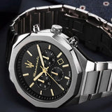 Maserati Stile Chronograph Black Dial Silver Steel Strap Watch For Men - R8873642010