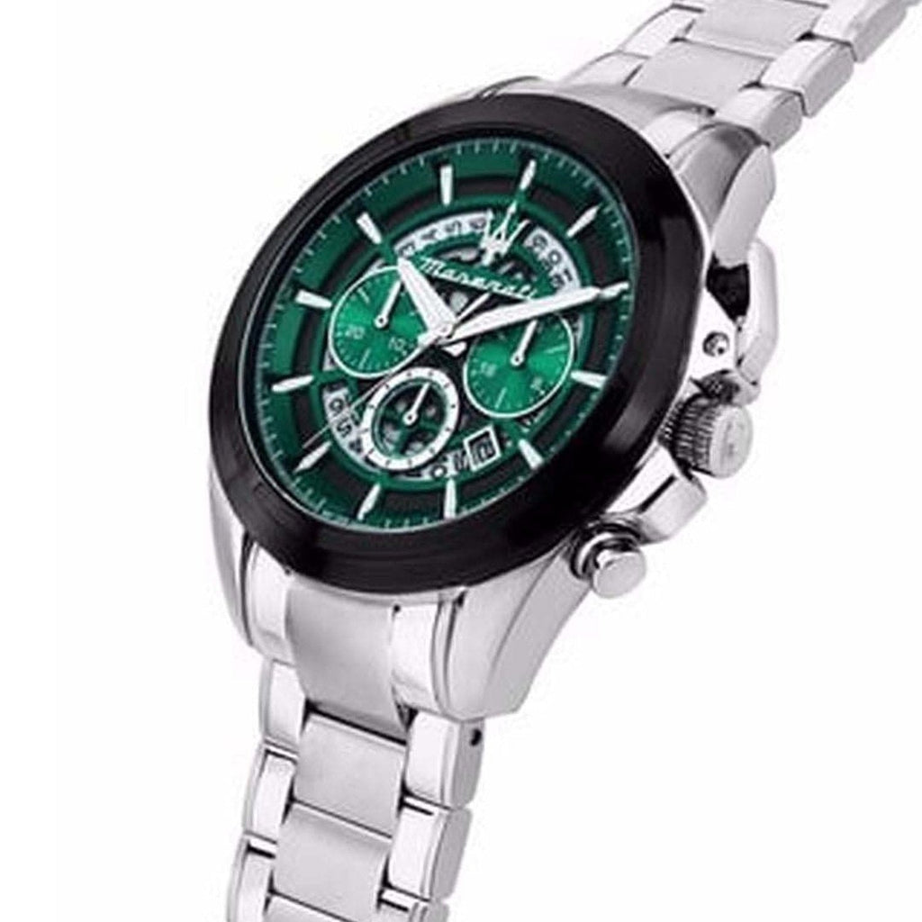Maserati Traguardo Chronograph Green Dial Silver Steel Strap Watch For Men - R8873612060