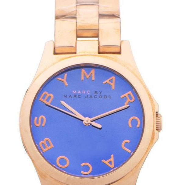 Marc Jacobs Henry Blue Dial Rose Gold Steel Strap Watch for Women - MBM3213