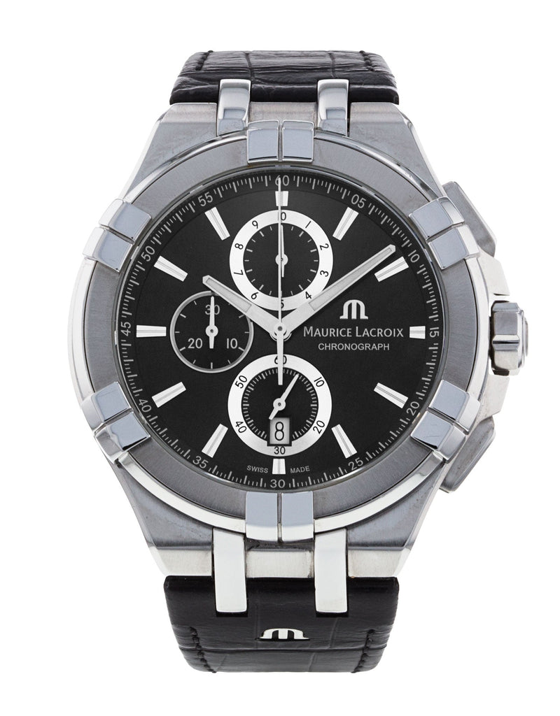 Maurice Lacroix Aikon Chronograph Black Dial Black Leather Strap Watch for Men - AI1018-SS001-330-1