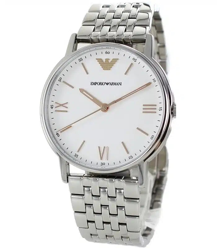 Emporio Armani Kappa Quartz White Dial Silver Steel Strap Watch For Men - AR80014