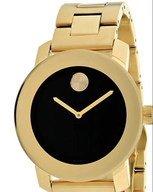 Movado Bold Black Dial Gold Steel Strap Unisex Watch - 3600397