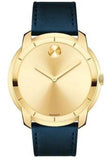 Movado 3600469 Bold Quartz Men's Watch – Gold Dial & Blue Leather Strap