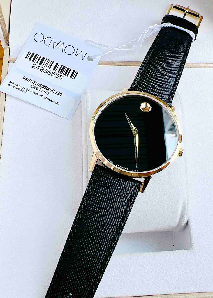 Movado 0607195 Museum Classic Quartz Men's Watch – Black Dial & Black Leather Strap