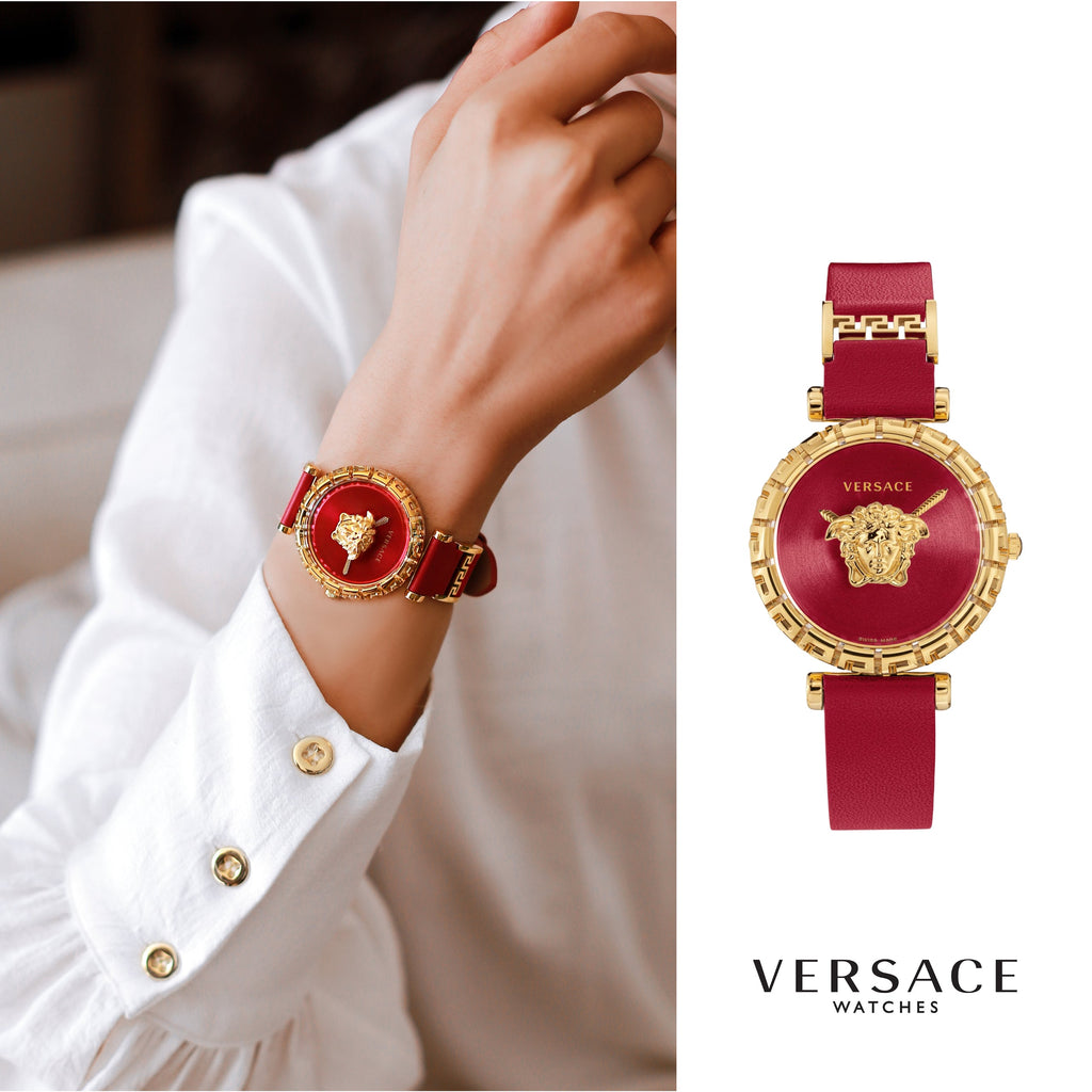 Versace Palazzo Empire Greca Red Dial Red Leather Strap Watch for Women - VEDV00319