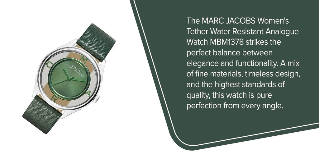Marc Jacobs Tether Transparent Green Dial Green Leather Strap Watch for Women - MBM1378