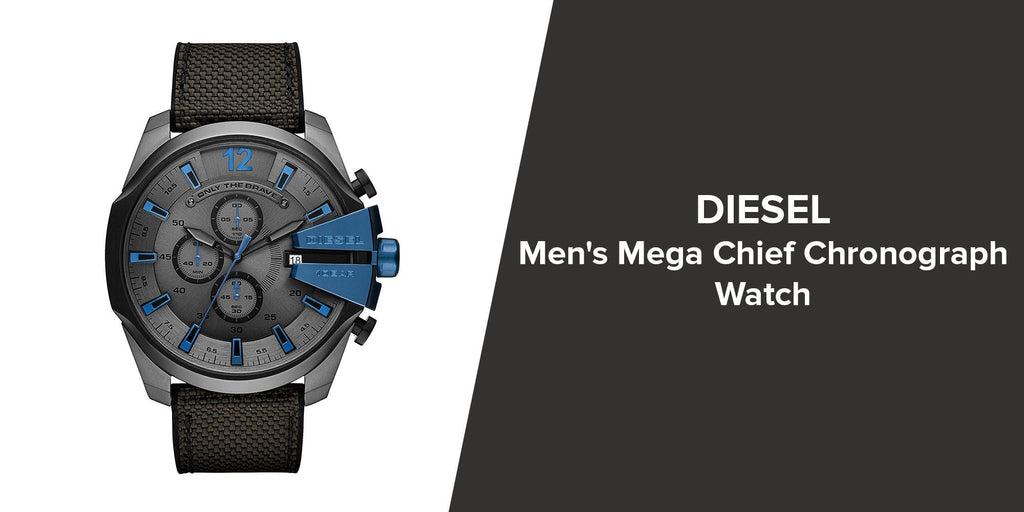 Diesel Mega Chief Chronograph Black Dial Black Leather Strap Watch For Men - DZ4500