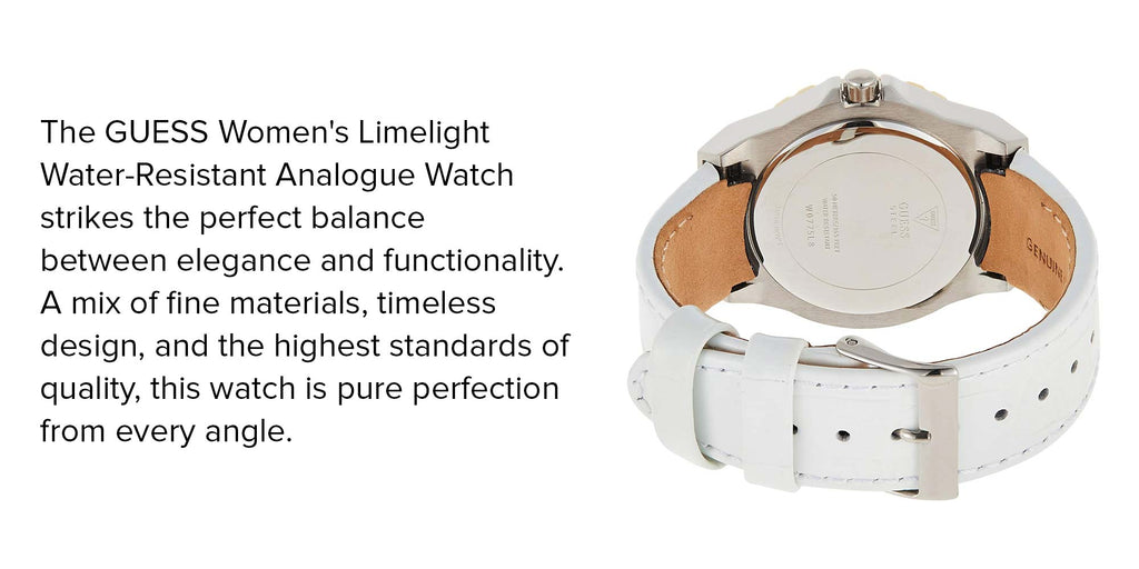 Guess Limelight Quartz Silver Dial White Leather Strap Watch For Women - W0775l8